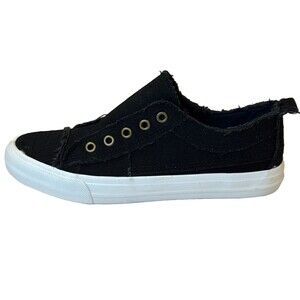 Yo Kii Bentley-30 Black Slip-On Sneakers Women’s 8 Distressed Canvas Casual Shoe